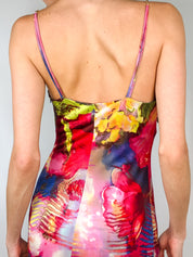 Class Roberto Cavalli 2000s Watercolor Floral Crystal-Strap Satin Maxi Dress - S/M