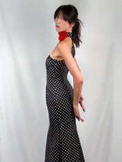 Jessica McClintock for Gunne Sax 1990s Black Polka Dot Mermaid Gown with Rose Choker - XS/S