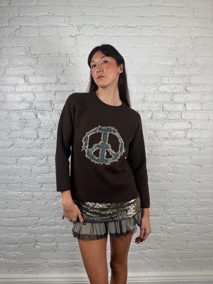 Moschino Jeans 2000s Brown Peace Sign Sweater