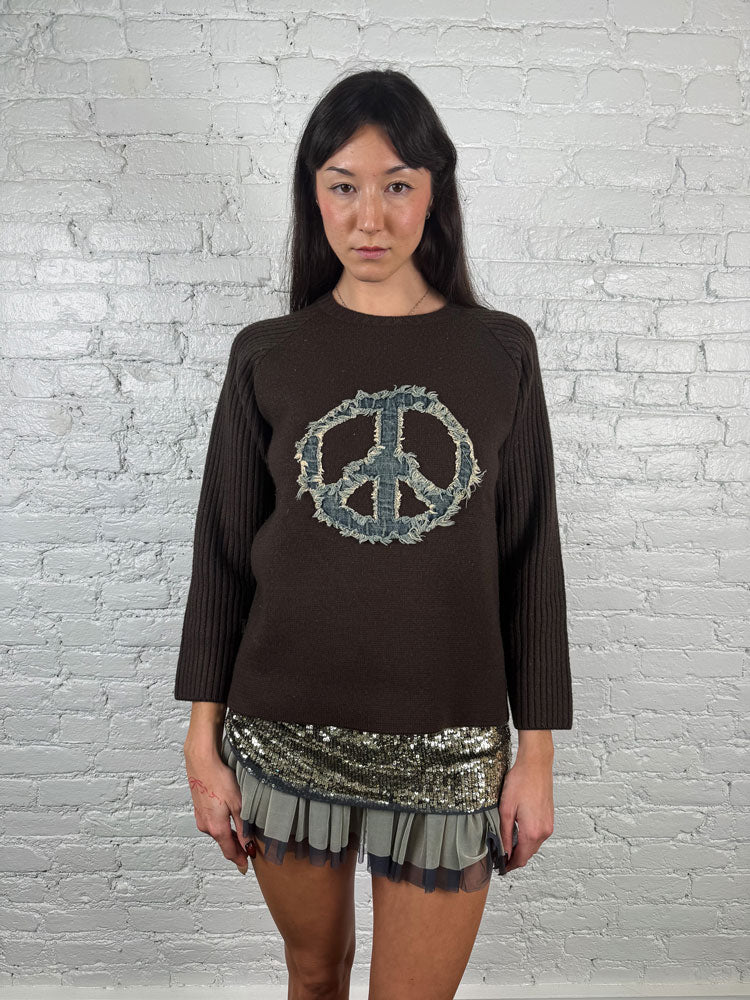 Moschino Jeans 2000s Brown Peace Sign Sweater