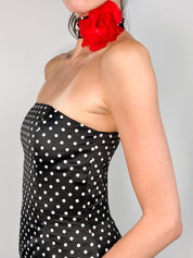 Jessica McClintock for Gunne Sax 1990s Black Polka Dot Mermaid Gown with Rose Choker - XS/S