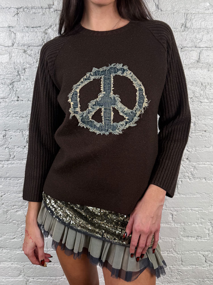 Moschino Jeans 2000s Brown Peace Sign Sweater