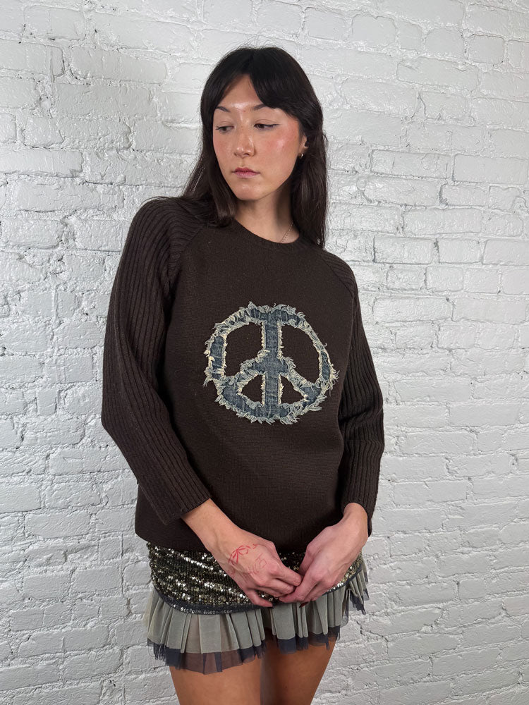 Moschino Jeans 2000s Brown Peace Sign Sweater