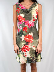 Galliano 2000s Floral Velvet Cowl-Neck Mini Dress - S