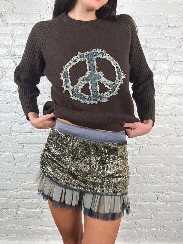 Patrizia Pepe 2000s Silver & Blue Sequin Pleated Mini Skirt