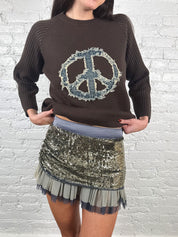 Patrizia Pepe 2000s Silver & Blue Sequin Pleated Mini Skirt