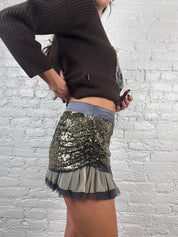 Patrizia Pepe 2000s Silver & Blue Sequin Pleated Mini Skirt