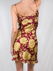 Roberto Cavalli 2000s Burgundy & Gold Floral Silk Slip Dress - XS/S