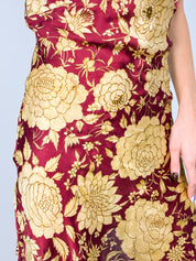 Roberto Cavalli 2000s Burgundy & Gold Floral Silk Slip Dress - XS/S