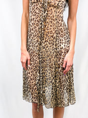D&G Dolce & Gabbana 2000s Leopard Print Silk Chiffon Ruffle Midi Dress - S/M