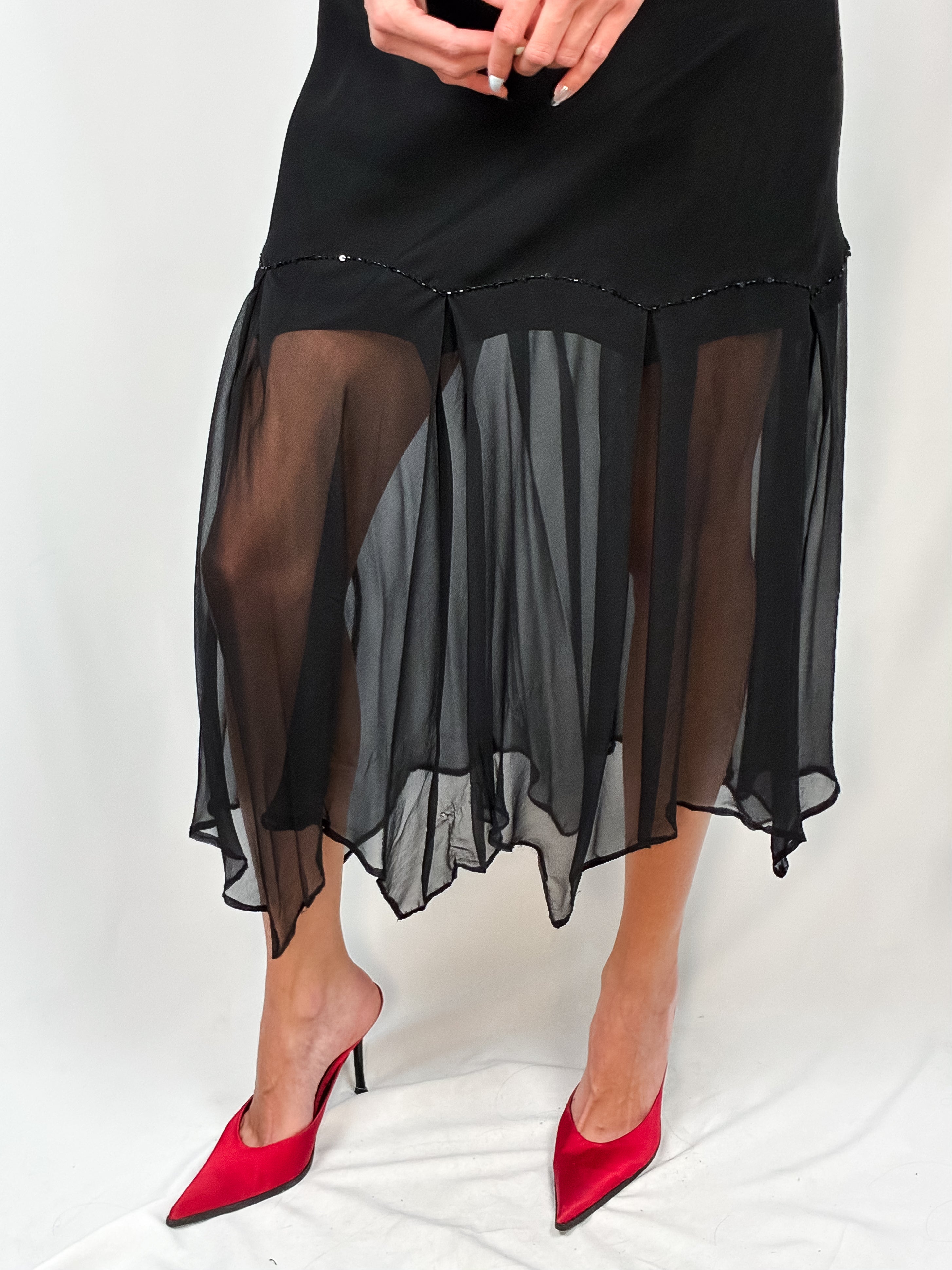 Marina by Marina Bresler 2000s Black Beaded Silk Slip Dress - XS/M