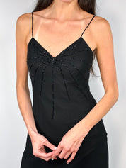 Marina by Marina Bresler 2000s Black Beaded Silk Slip Dress - XS/M
