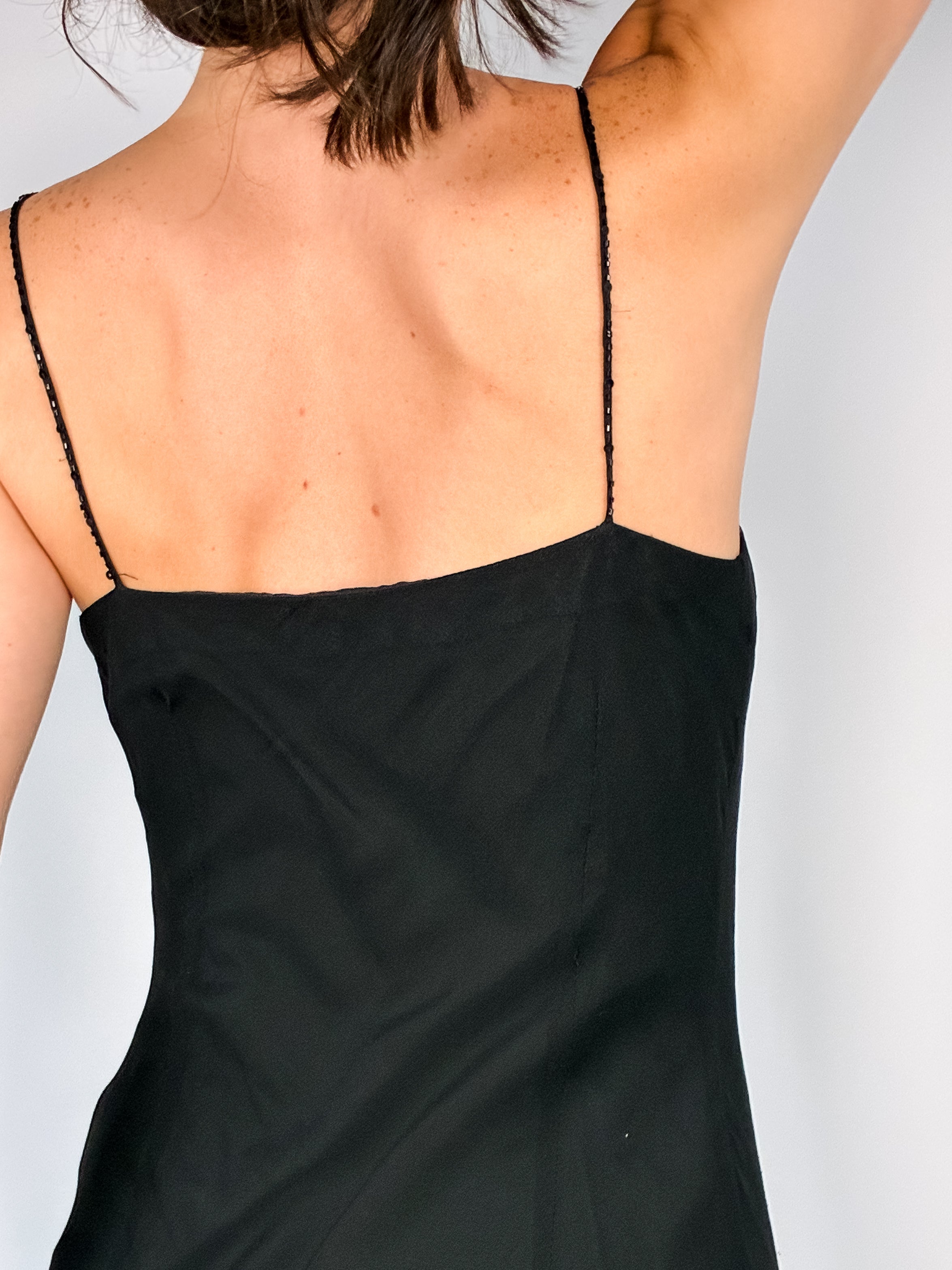 Marina by Marina Bresler 2000s Black Beaded Silk Slip Dress - XS/M