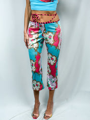 Blumarine Beachwear 2000s Pink Baroque Floral Capri Pants - S/M