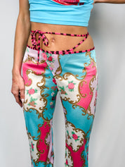 Blumarine Beachwear 2000s Pink Baroque Floral Capri Pants - S/M