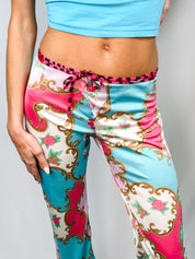 Blumarine Beachwear 2000s Pink Baroque Floral Capri Pants - S/M