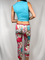 Blumarine Beachwear 2000s Pink Baroque Floral Capri Pants - S/M