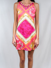 Blumarine Beachwear 2000s Pink Coral & Seashell Print Mini Dress - M/L