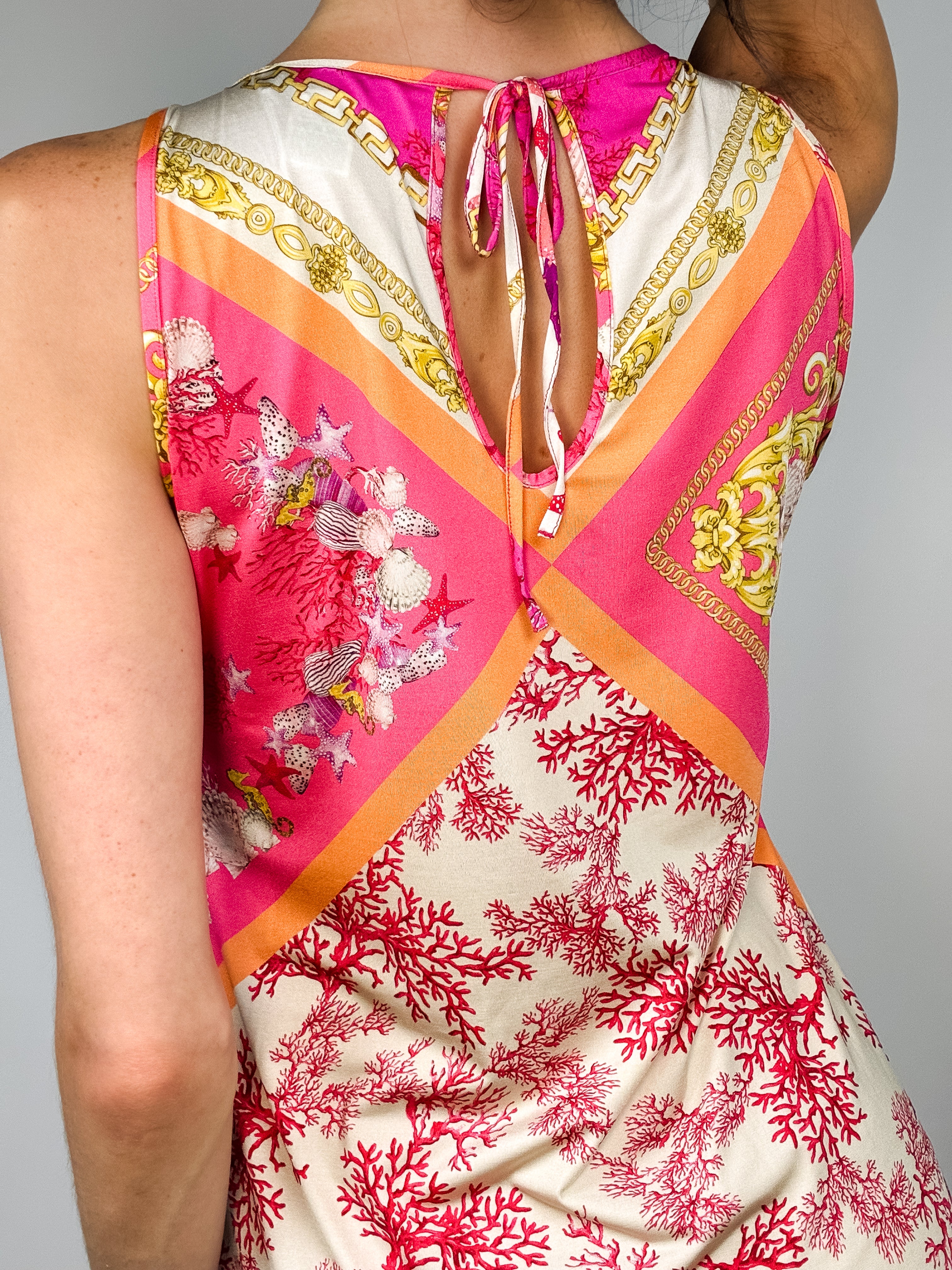 Blumarine Beachwear 2000s Pink Coral & Seashell Print Mini Dress - M/L