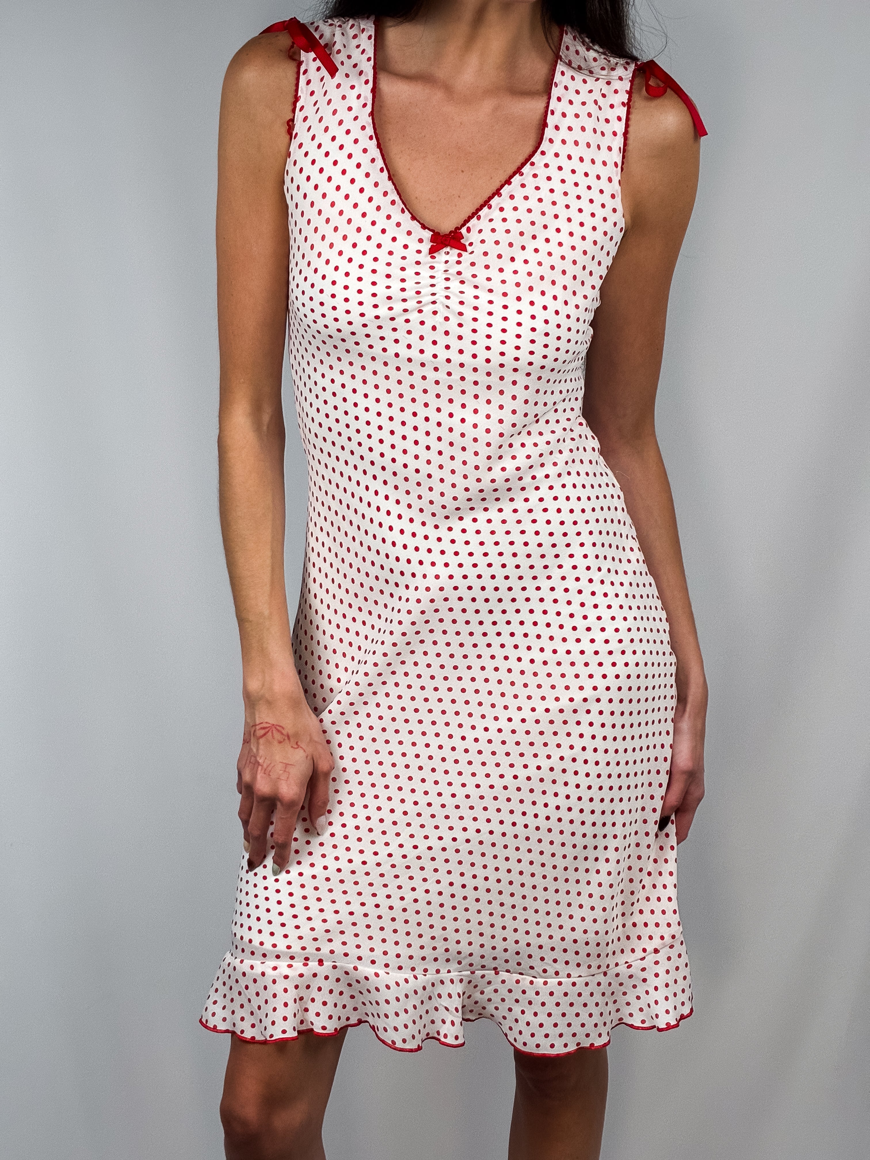 Morgan de Toi 2000s Red Polka Dot Ruffle Hem Dress - XS/S