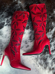 El Dantes 2000s Red Cutout Leather Heeled Boots