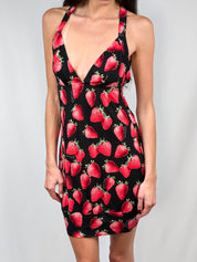 Just Cavalli 2000s Strawberry Print Halter Mini Dress - M/L