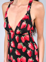 Just Cavalli 2000s Strawberry Print Halter Mini Dress - M/L