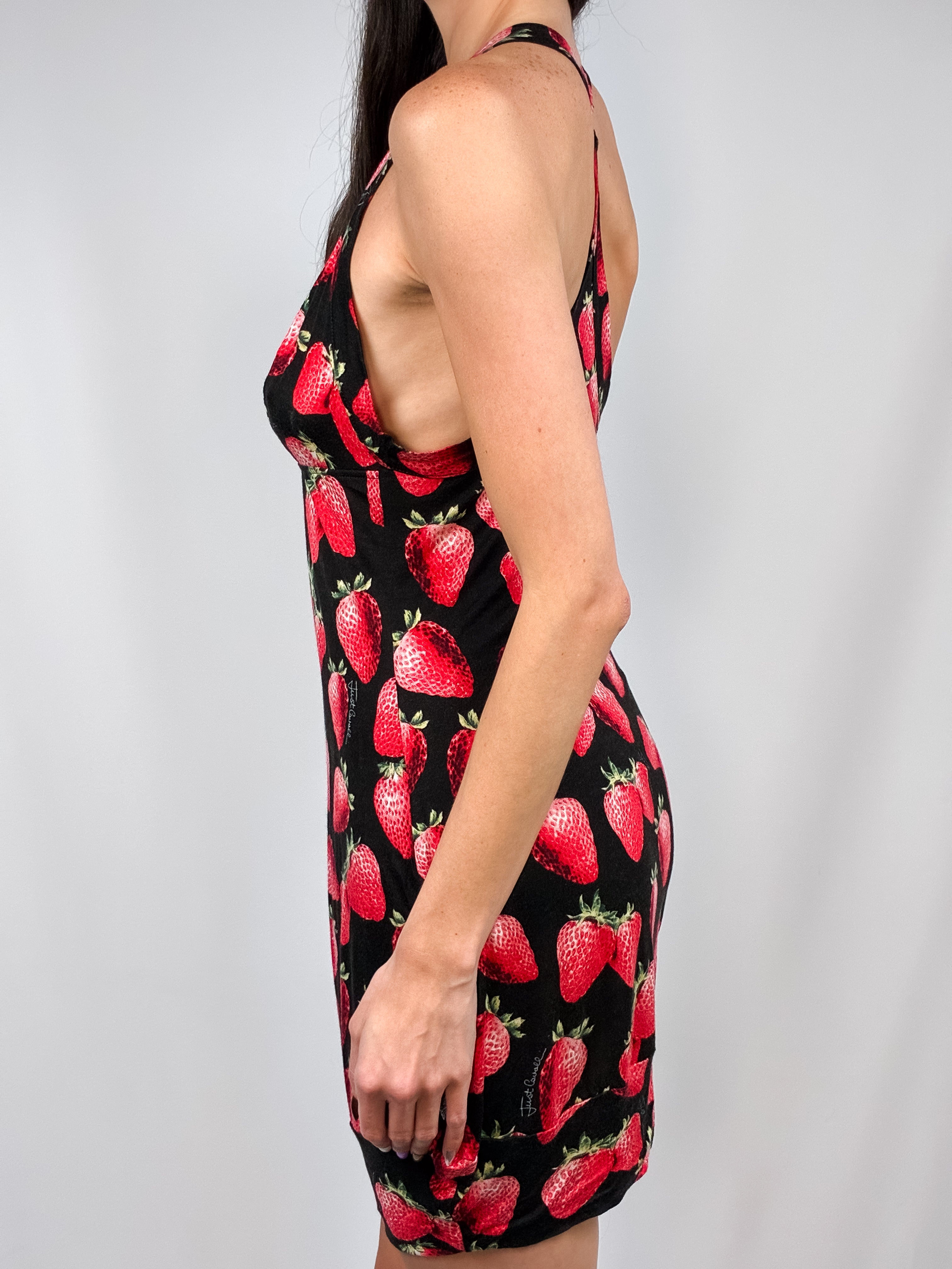 Just Cavalli 2000s Strawberry Print Halter Mini Dress - M/L