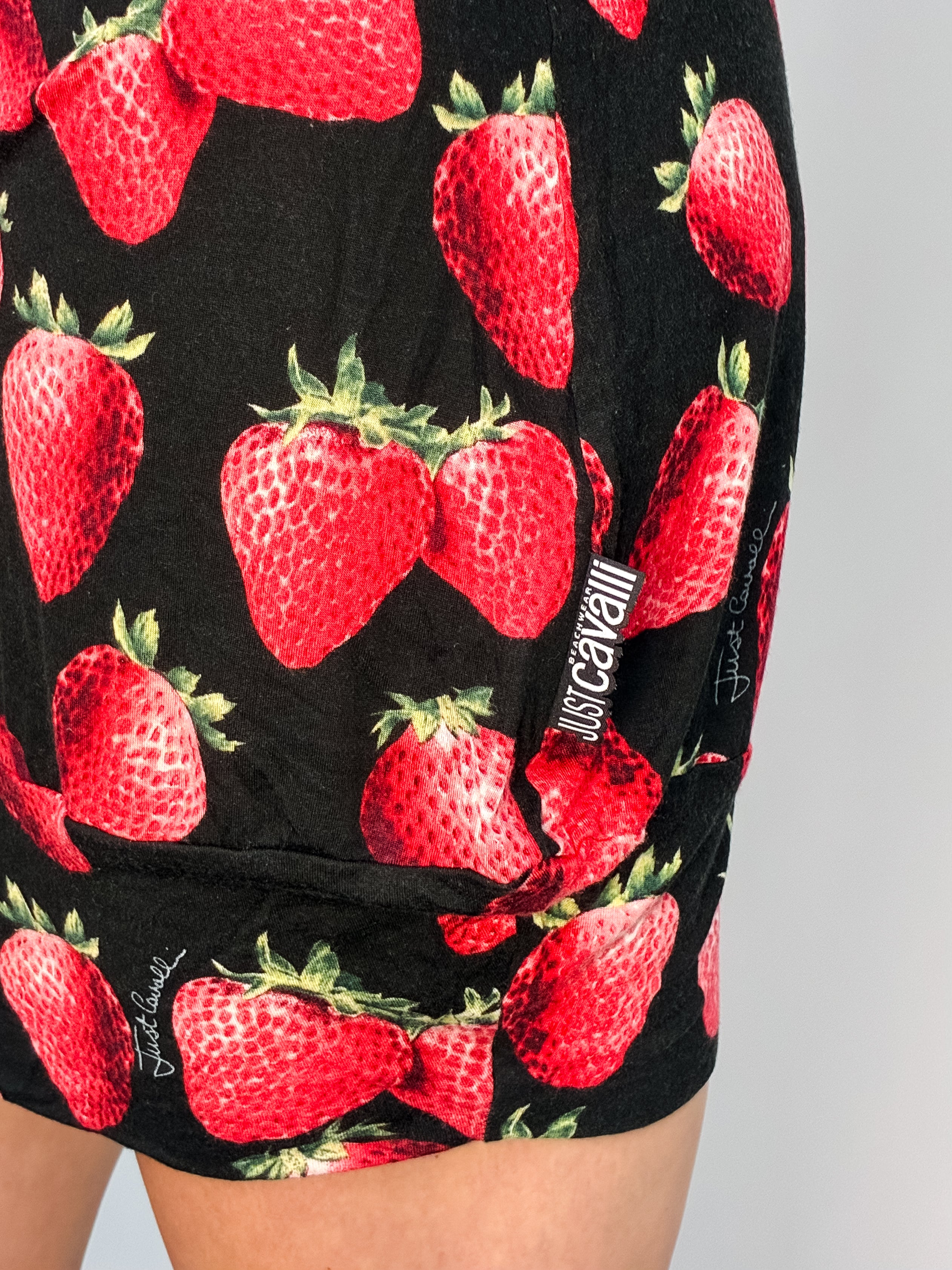 Just Cavalli 2000s Strawberry Print Halter Mini Dress - M/L