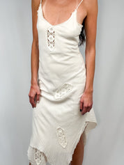 Lopeta 2000s Cream Crochet Lace Handkerchief Hem Dress - XS/S