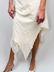 Lopeta 2000s Cream Crochet Lace Handkerchief Hem Dress - XS/S