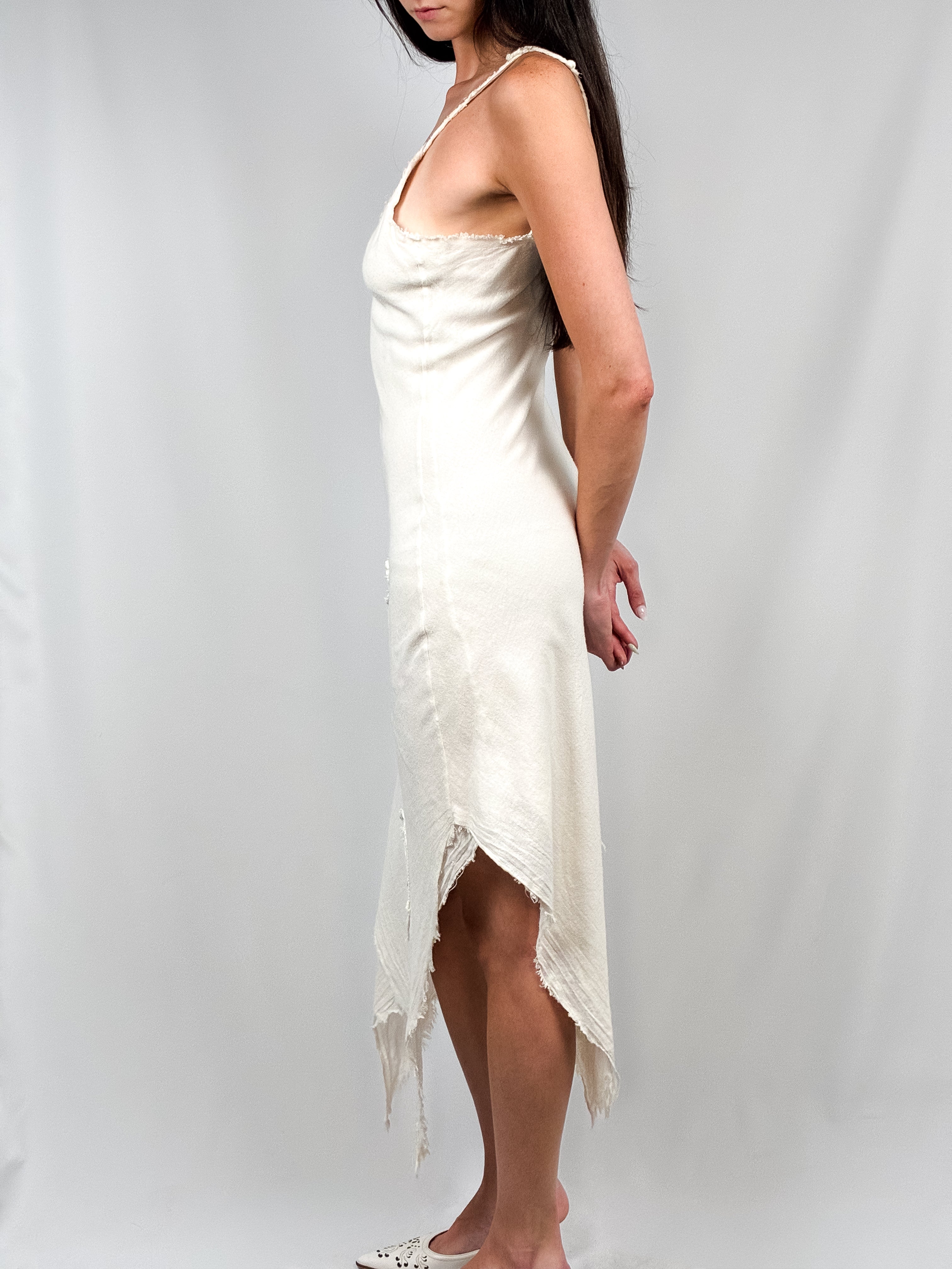 Lopeta 2000s Cream Crochet Lace Handkerchief Hem Dress - XS/S
