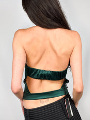 Miss Sixty 2000s Emerald Satin Halter Vest Top - S