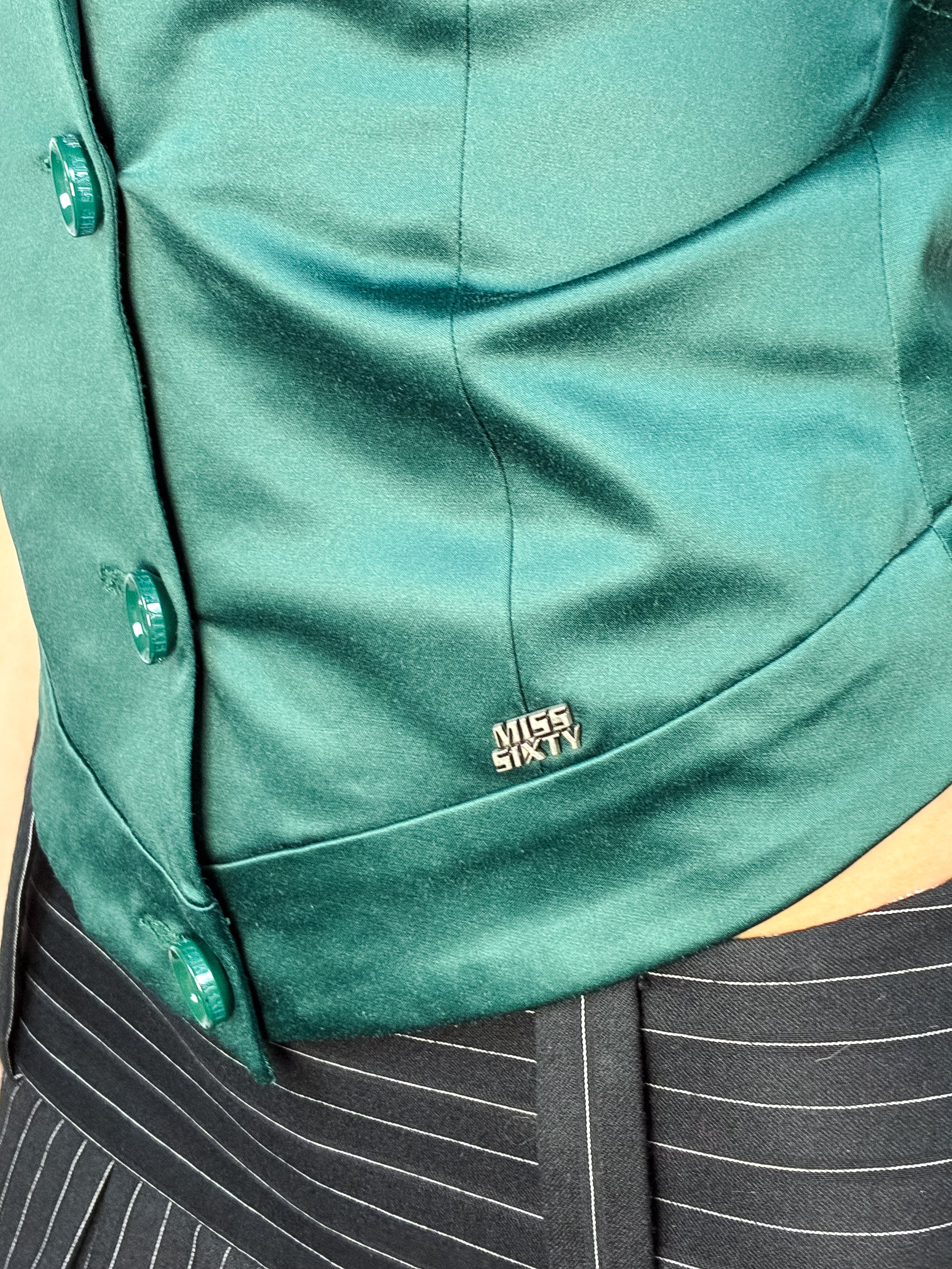 Miss Sixty 2000s Emerald Satin Halter Vest Top - S