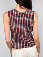 2000s Burgundy Seersucker Check Sleeveless Top - S