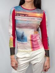 Cop Copine 2000s Malibu Sunset Print Mesh Top - S/M