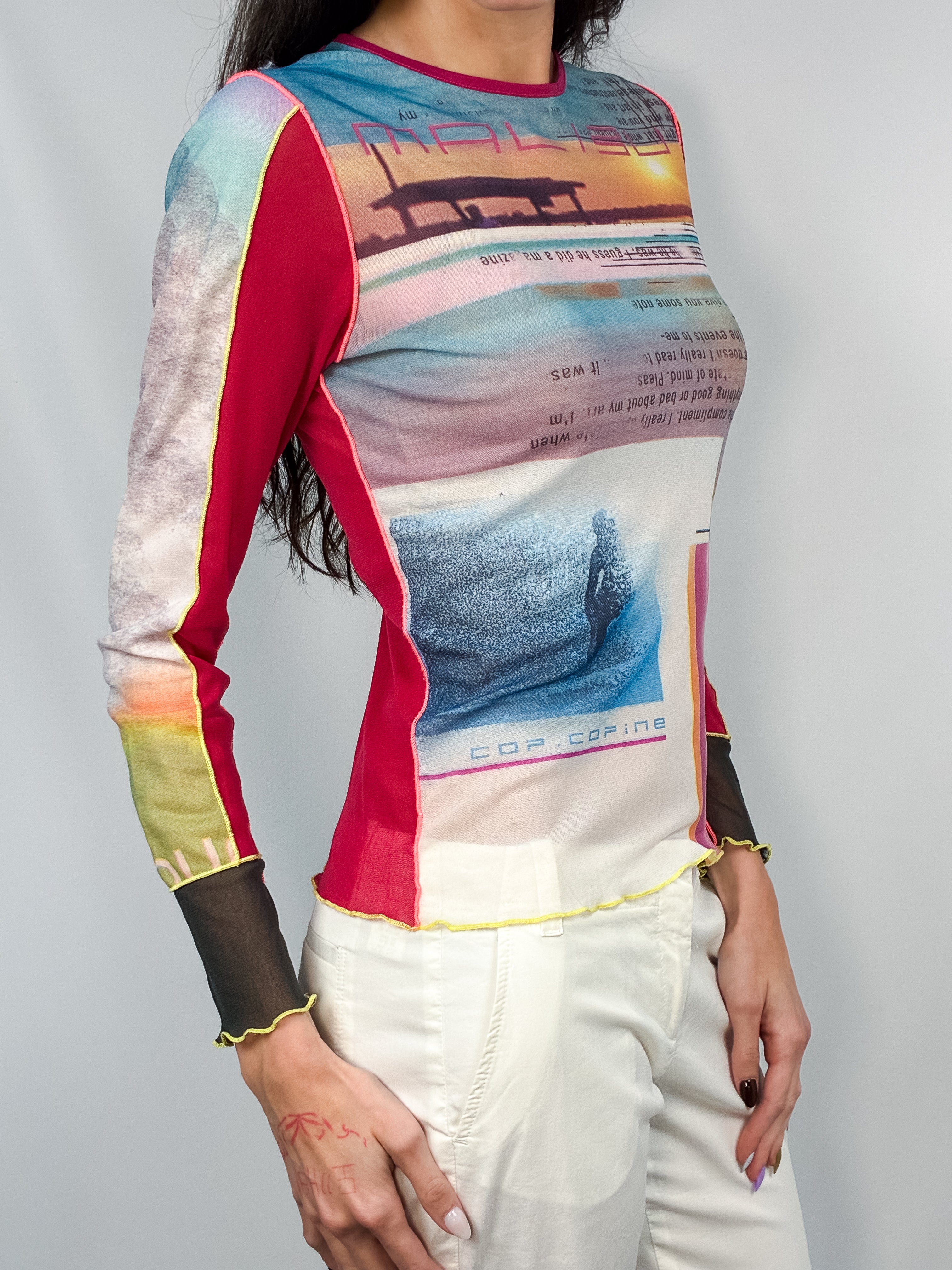 Cop Copine 2000s Malibu Sunset Print Mesh Top - S/M