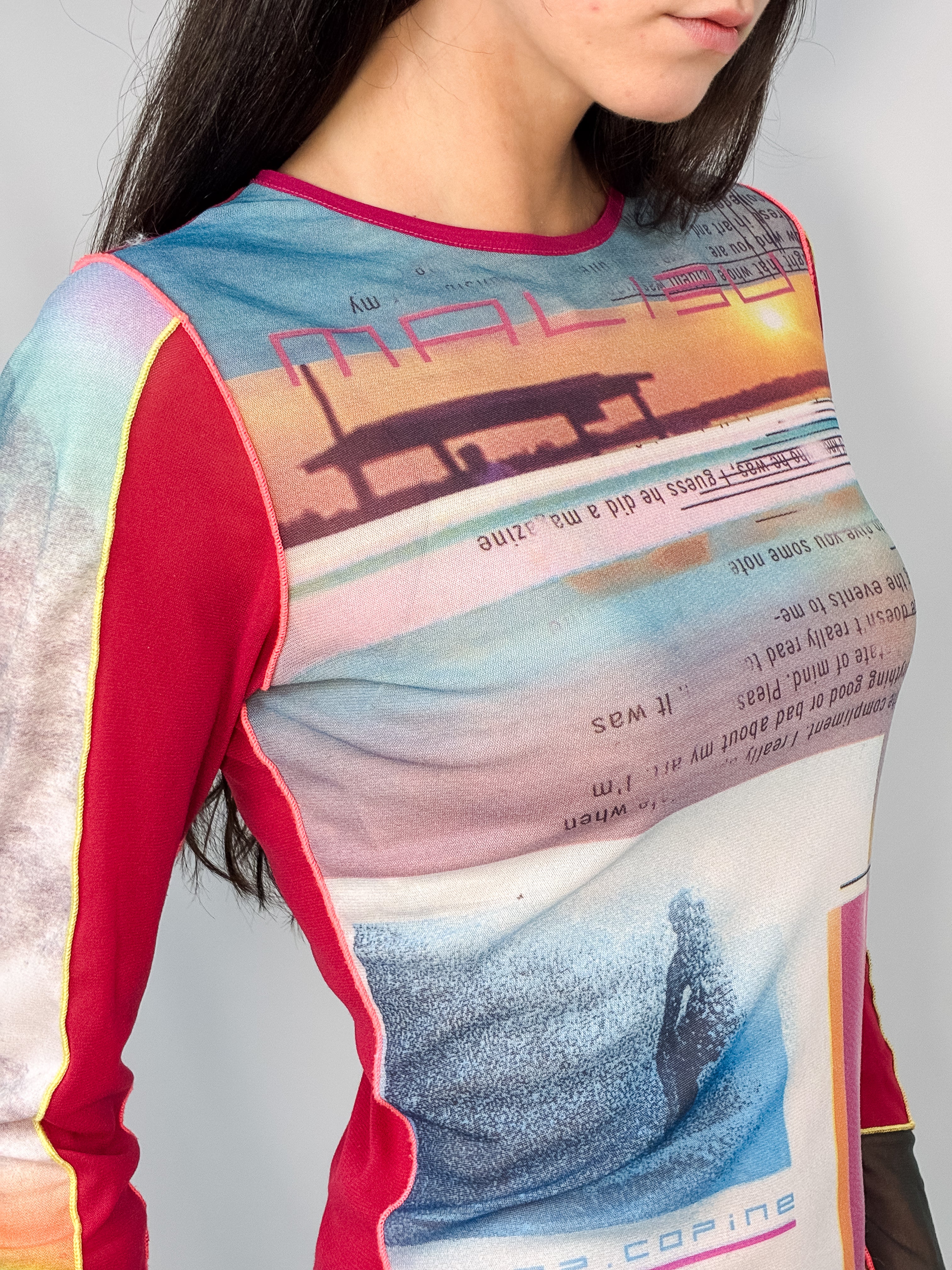 Cop Copine 2000s Malibu Sunset Print Mesh Top - S/M