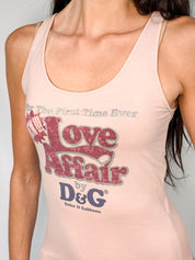 D&G Dolce & Gabbana 2000s Pink "Love Affair" Graphic Tank - S