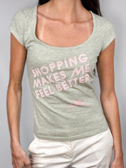 D&G Dolce & Gabbana 2000s Grey "Shopping Makes Me Feel Better" Graphic Tee - S/M