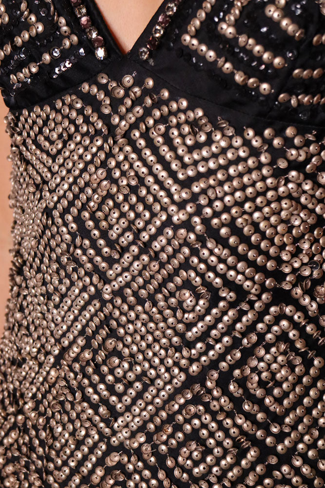 Blumarine Black & Bronze Beaded Silk Top