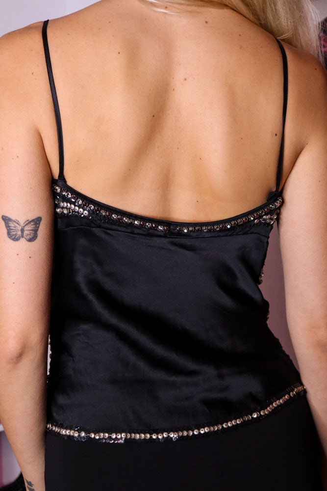 Blumarine Black & Bronze Beaded Silk Top