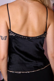 Blumarine Black & Bronze Beaded Silk Top