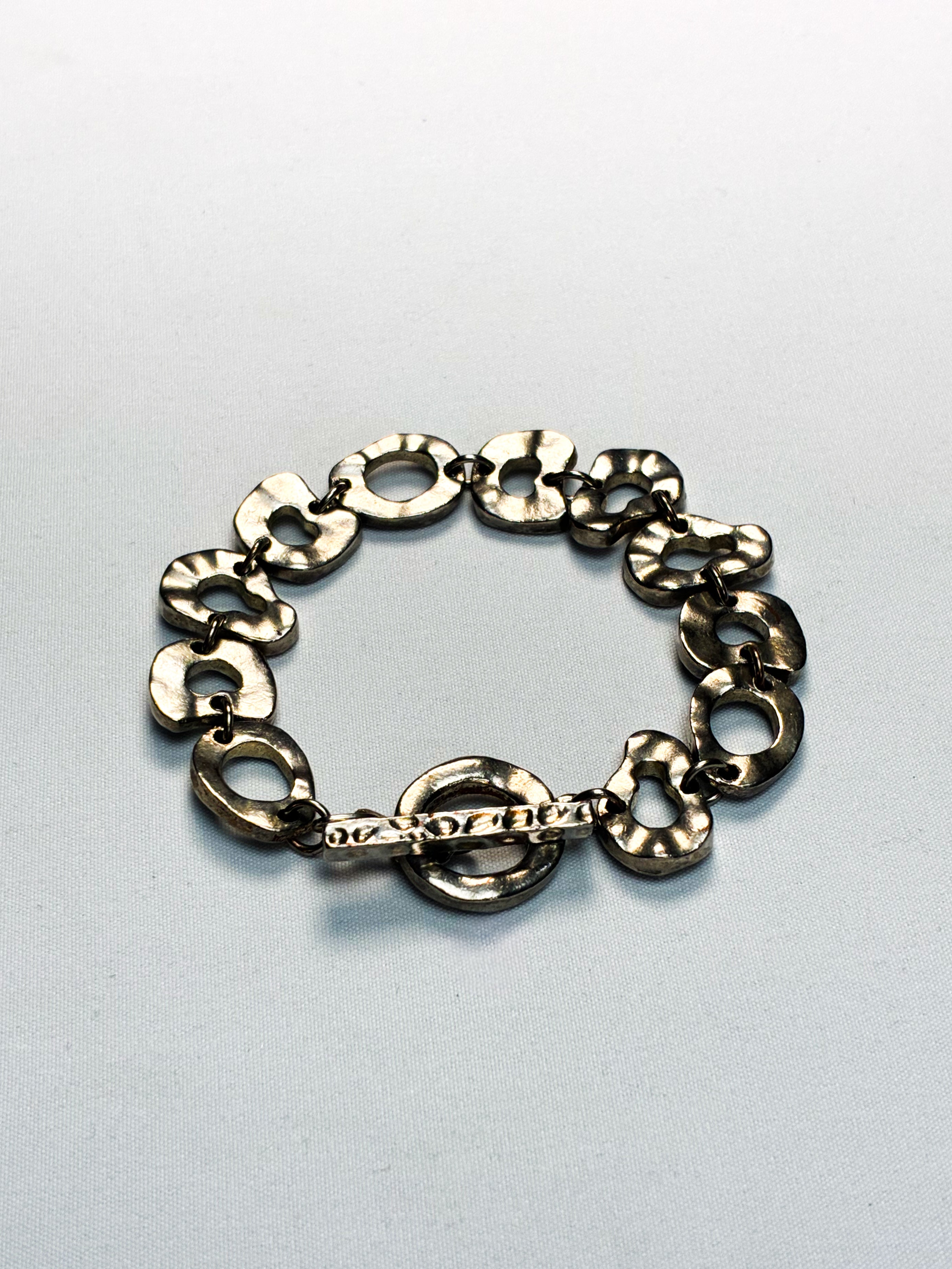 Biche de Bère 1990s Silver-Tone Hammered Ring Link Bracelet
