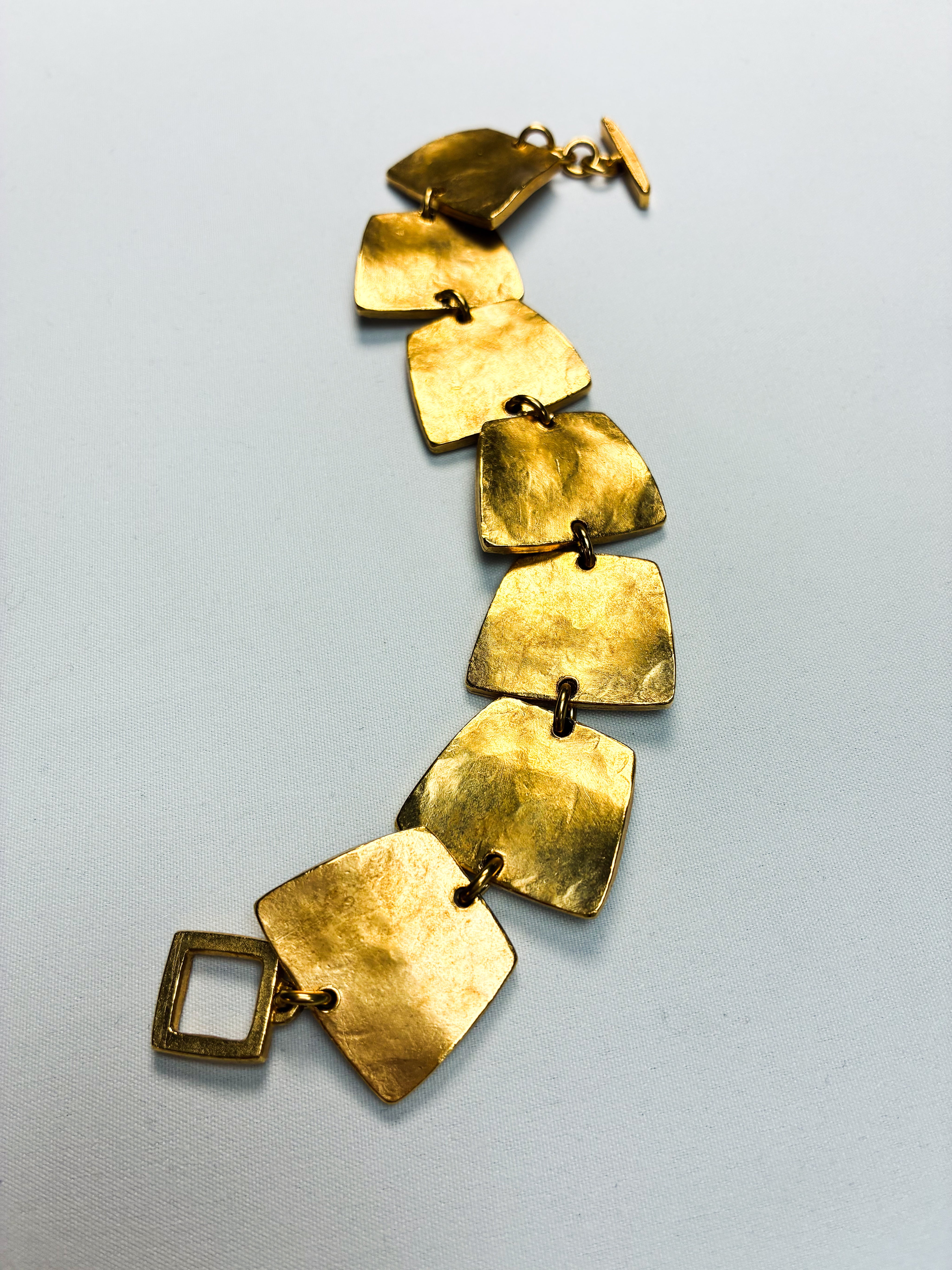 Il Était Une Fois 1990s Hammered Gold Panel Bracelet & Earrings Set