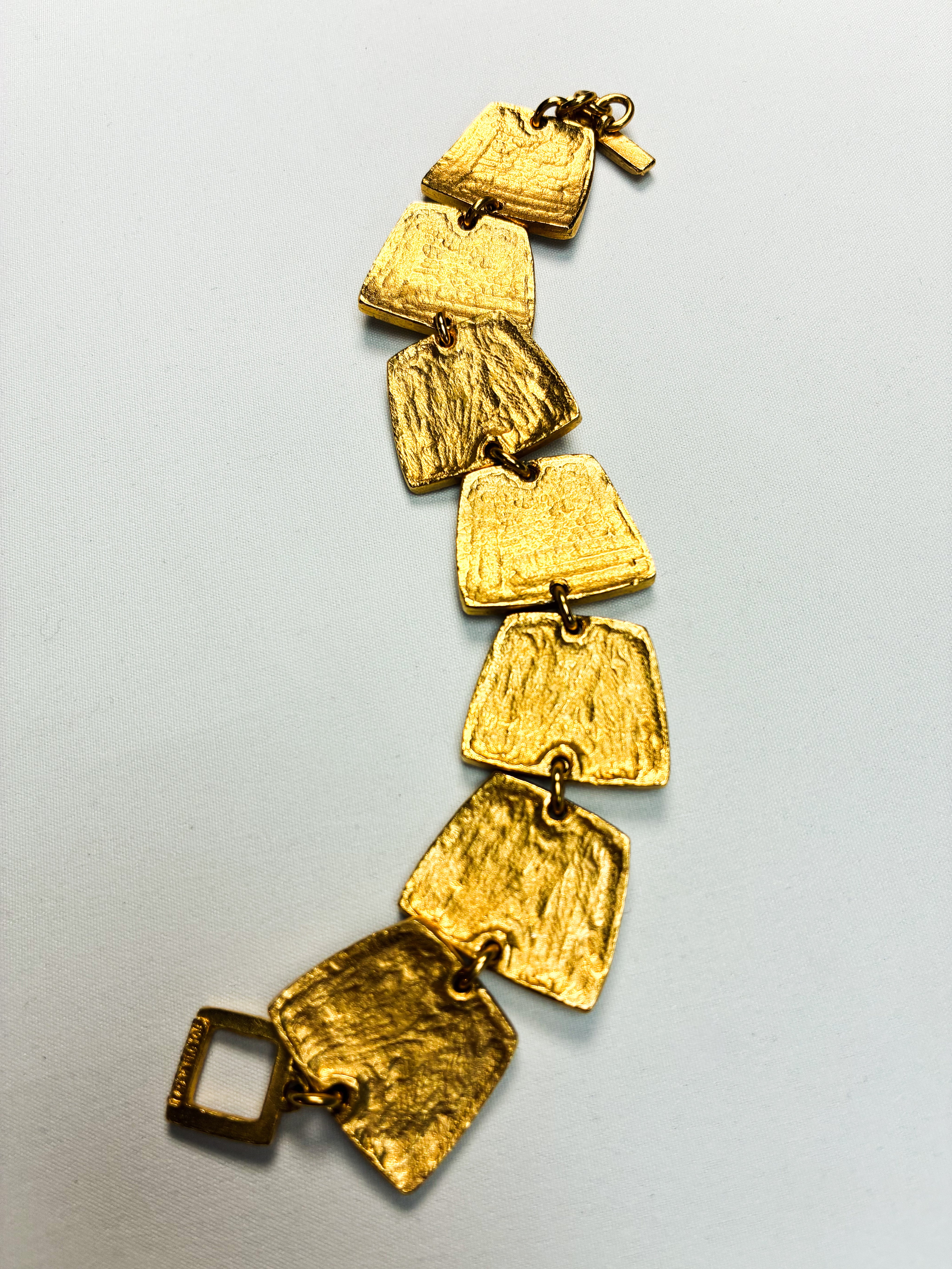 Il Était Une Fois 1990s Hammered Gold Panel Bracelet & Earrings Set
