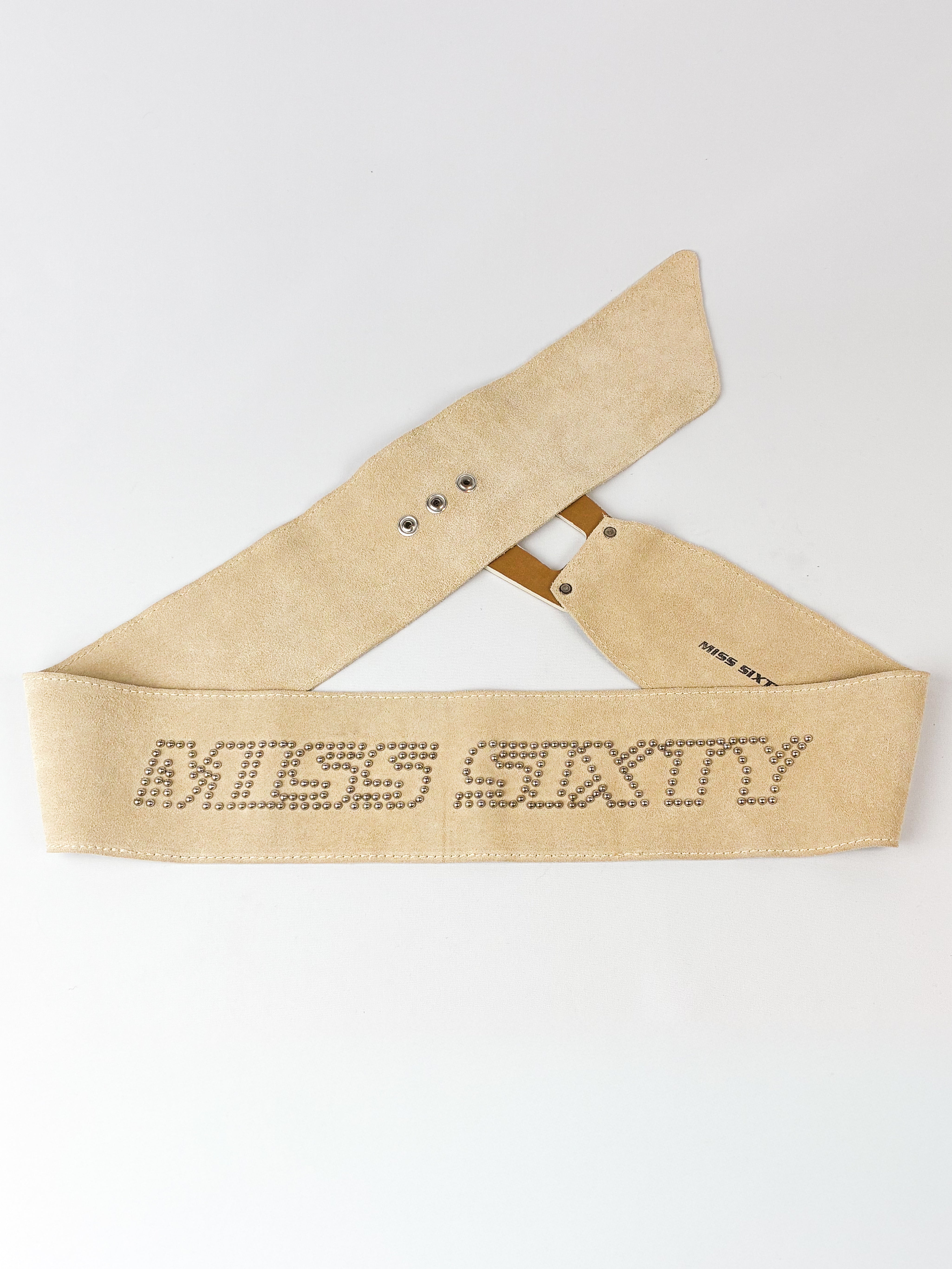 Miss Sixty 2000s Rhinestone Logo Suede Snap Belt - L