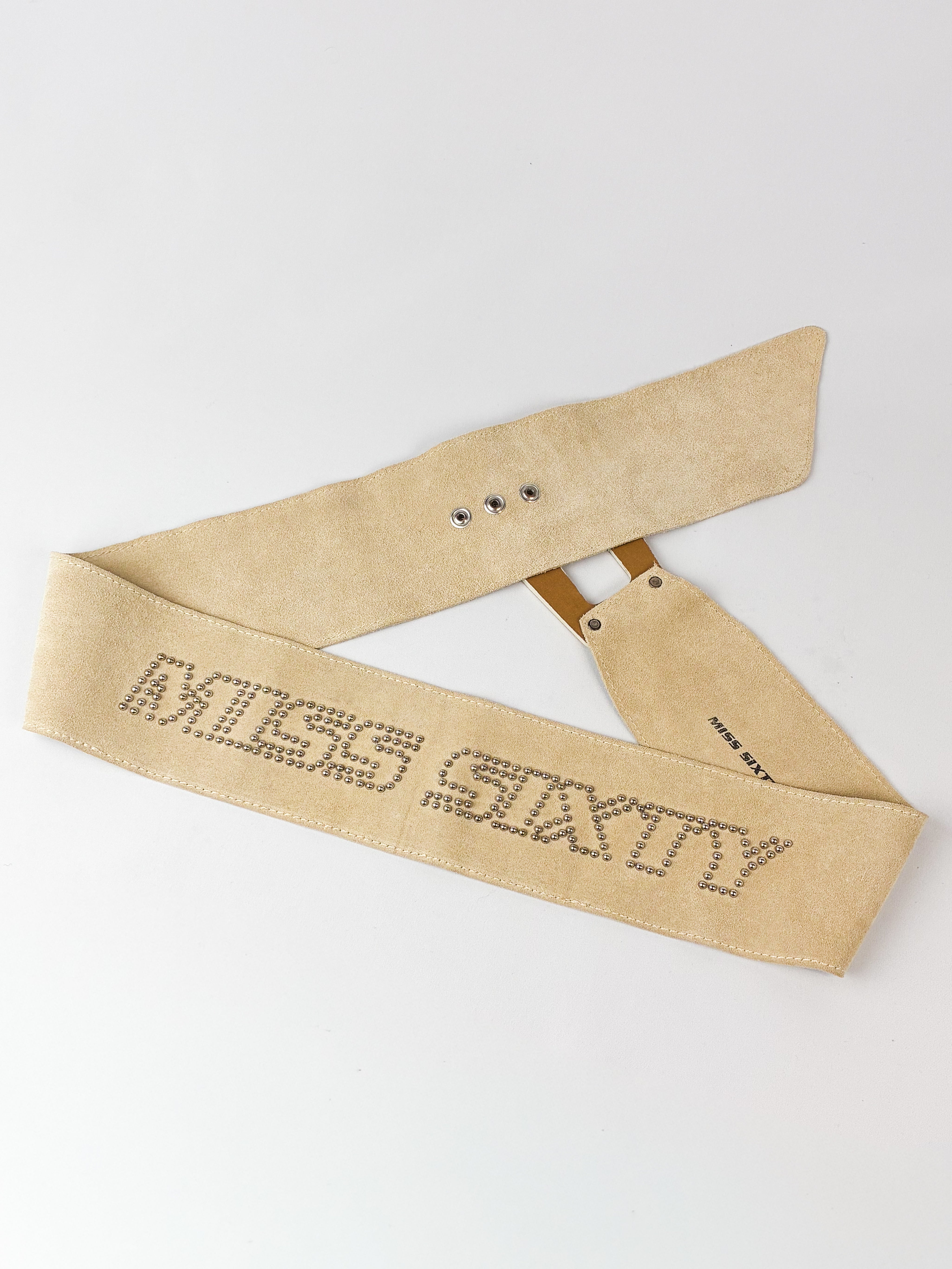 Miss Sixty 2000s Rhinestone Logo Suede Snap Belt - L