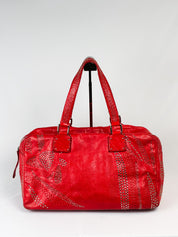 Francesco Biasia 2000s Red Studded Leather Bowling Bag