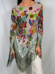 Aris. A 2000s Floral Velvet Burnout Fringe Poncho - OS